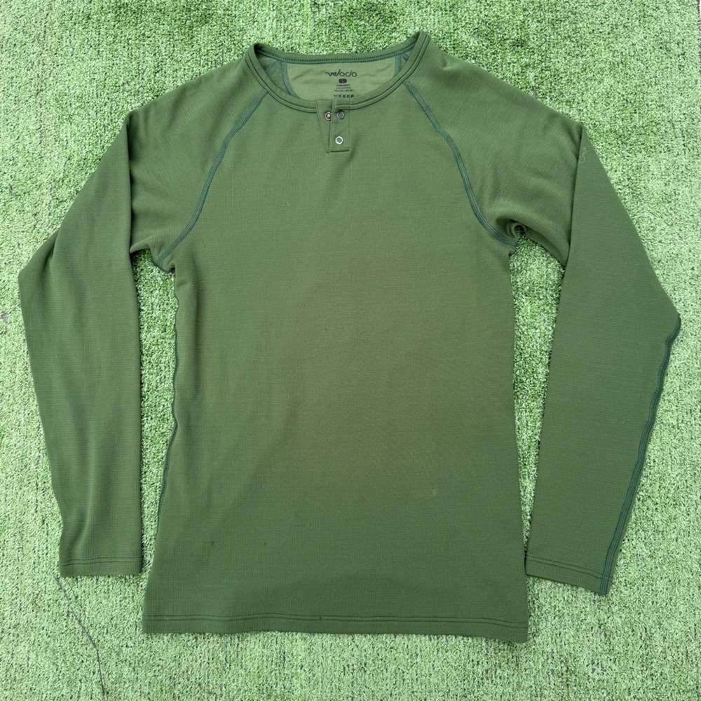 Velocio Green Wool Blend Long Sleeve Henley Snap Shirt, Size L